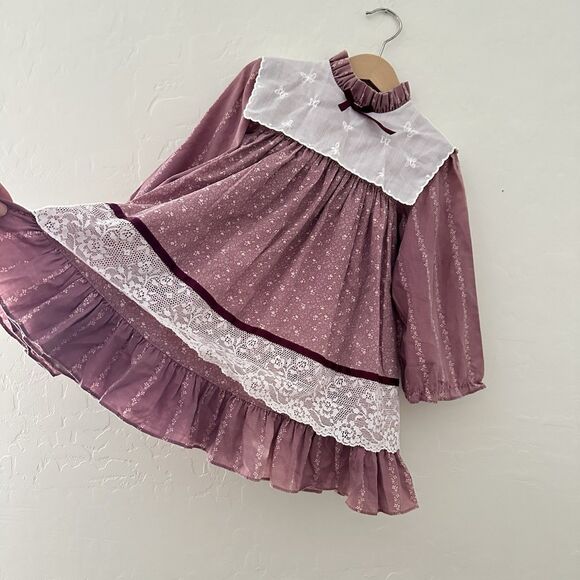 Vintage Mini World 70s Girls Pinafore Dress Lace Ruffles Bib Provo Utah Size 4T - Picture 5 of 10